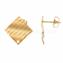 304ステンレススチールスタッドピアス金具  ピアスキャッチ/ピアスバックキャッチ付き  菱形  ゴールドカラー  16x16.5mm  穴：1.4mm  ピン：0.5mm&nbsp;LS-STAS-S080-059G-NR