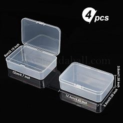 クリアプラスチックビーズ収納ケース  ヒンジ付き蓋付き  フリップカバー  長方形  ホワイト  12.5x8.5x4.5cm  インナーサイズ：12x8センチメートル&nbsp;CON-WH0074-68