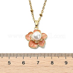 真鍮エナメル＆シェルパールピンクの花ペンダントサテライトチェーンネックレス（女性用）  ゴールドカラー  15.91インチ（40.4cm）&nbsp;NJEW-JN06111