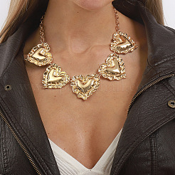 Alloy Textured Heart Bib Necklaces for Women&nbsp;WGBCDDA-01