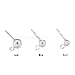 30個 3サイズ 304ステンレススチールボールスタッドピアスポスト  ピアスパーツ  カン付き  ラウンド  銀  14~16x3~5mm  穴：1.8~2mm  ピン：0.8mm  ラウンド：3mm / 4mm / 5mm&nbsp;STAS-LS0001-06S