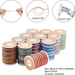 セグメント染色ポリエステル糸  編組コード  ミックスカラー  0.7mm  約7m /ロール  12色  1ロール/カラー  12のロール/セット&nbsp;NWIR-FH0001-001B