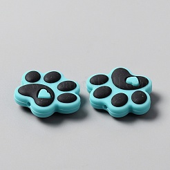 犬の足跡食品グレードの環境に優しいシリコーンビーズ  シアン  24x29x8.5mm  穴：2.5mm&nbsp;SIL-WH0008-45C