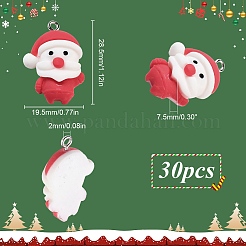 不透明樹脂ペンダント30個  プラチナトーンの鉄ループ付き  クリスマステーマ  サンタクロース  レッド  28.5x19.5x7.5mm  穴：2mm&nbsp;RESI-SC0003-50