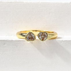 Brass Micro Pave Cubic Zirconia Cuff Rings for Women&nbsp;RJEW-F181-09G