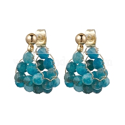 丸型真鍮天然アパタイトフープピアス  ゴールドカラー  ディープスカイブルー  22.5x15x14.5mm&nbsp;EJEW-TA00620-03