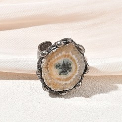 天然ひまわりドゥルージーアゲートと真鍮のレディースカフリング  ナゲット  アンティークシルバー  USサイズ6～1/2～USサイズ7～3/4（16.9~17.9mm）&nbsp;GG-CBA086A-01