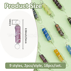 18Pcs 9 Styles Natural Mixed Gemstone Copper Wire Wrapped Column Links Connector Charms&nbsp;PALLOY-FH00076
