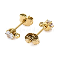 イオンプレーティング（IP）304ステンレススチールキュービックジルコニアスタッドピアス金具  ラウンド  ミックスカラー  6x4mm  穴：1.4mm  ピン：15.5x0.7mm&nbsp;STAS-P373-04A-G