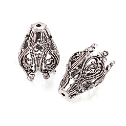 真鍮製ビーズキャップ  5花びら  花  アンティークシルバー  20x15mm  穴：1.5mm&nbsp;KK-TA0007-23AS