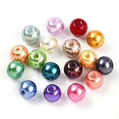 ベーキングペイント、パール加工ガラス、パールビーズ  ラウンド  ミックスカラー  6~6.5mm  穴：1~1.4mm&nbsp;X1-HY-Q003-6mm-M01