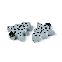 クリスマスプリントの不透明樹脂ビーズ  星柄のクリスマスツリー  ライトグレー  25x21~21.5x6mm  穴：1.2~1.4mm&nbsp;RESI-N043-27C