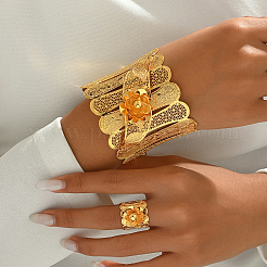 Iron Hollow Flower Cuff Bangles & Rings Set for Women&nbsp;SF4026