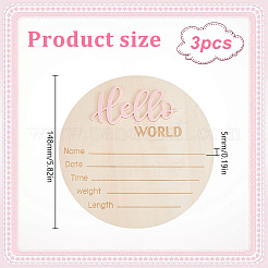 木製の赤ちゃんの写真小道具  出産報告のサイン  木製の成長マイルストーンサイン  Flat Round with Word hello world  ピンク  148x5mm&nbsp;WOOD-WH0002-56A
