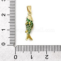 真鍮製エナメルペンダント  18KGP本金メッキ  魚のチャーム  グリーン  19x6x5mm  穴：5x3mm&nbsp;KK-P336-34G-02