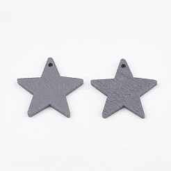 ナシ木のペンダント  染め  スター  スレートグレイ  24.5x25.5x3mm  穴：1.8mm&nbsp;WOOD-T010-09D