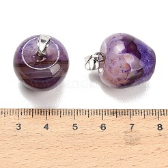 教師の日 天然瑪瑙ペンダント  304ステンレススチール製のスナップ式留め具が付いたリンゴのチャーム  染め＆加熱  ステンレス鋼色  パープル  20x20mm  穴：7x4.5mm&nbsp;GG-K002-14C