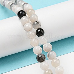 天然石瑪瑙ビーズ連売り  ラウンド  白と黒  6mm  穴：0.6mm  約64個/連  15.59''（39.6センチメートル）&nbsp;G-R494-A18-02
