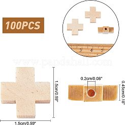 木製ビーズ2袋  ジュエリー作りのための  クロス  バリーウッド  15x15x4.5mm  穴：2mm  約50個/袋&nbsp;WOOD-NB0001-80