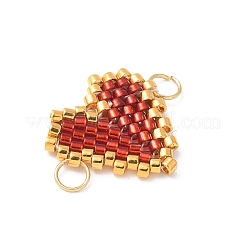 手作りガラスシードビーズハートリンク  織機模様  丸カン付き  ゴールドカラー  ミックスカラー  15x20x2mm  穴：3mm&nbsp;PALLOY-MZ00610