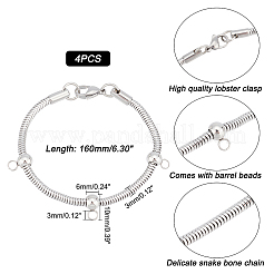 4個 304ステンレススチールチェーンブレスレット作り  カニカン付き  ステンレス鋼色  6-1/4インチ（160x3~10x3~6mm）  穴：3mm&nbsp;STAS-UN0032-64