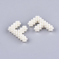 手作りのABS樹脂の模造パールの編みビーズ  文字L  文字.f  33x20x7~8mm&nbsp;FIND-T039-18-F