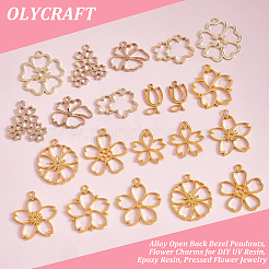 22個11スタイルアロイオープンバックベゼルペンダント  DIY UVレジン用フラワーチャーム  エポキシ樹脂  プレスジュエリー  ゴールデン＆ライトゴールド  24.5~36x14~33.5x2~2.5mm  穴：1.5~2.5mm  2個/スタイル&nbsp;FIND-OC0002-83