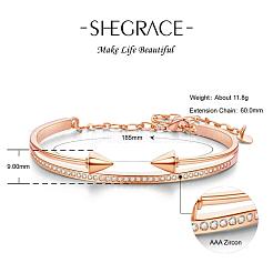 シックな本物の18Kゴールドメッキ真鍮ブレスレット  マイクロ舗装AAAキュービックジルコニアアーチと矢印付き  ローズゴールド  2-7/8インチ（73mm）&nbsp;JB34A
