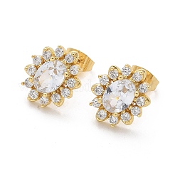 真鍮マイクロペーブクリアキュービックジルコニアスタッドピアス  花  16KGP本金メッキ  14.5x12.5mm&nbsp;EJEW-C139-04G