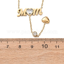Mother's Day 304 Stainless Steel Crystal Rhinestone Word Mom Pendant Heart Tassel Y Necklaces for Women&nbsp;NJEW-L015-01G