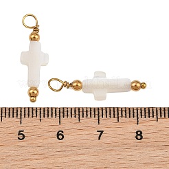 天然淡水シェルのペンダント  クロスチャーム  304ステンレススチール製金具付き  イオンプレーティング（ip）  長持ちメッキ  18KGP本金メッキ  24.5~25.5x7.5x2~2.5mm  穴：2.5mm&nbsp;SH-CBA5EEC-08G
