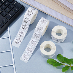 4ロール2種類のスタイルの紙製粘着ステッカー  花  ホワイト  25mm  500PCS /ロール  2ロール/スタイル&nbsp;DIY-FH0010-69