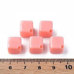 不透明なアクリルビーズ  キューブ  ライトコーラル  13x14.5x14.5mm  穴：2mm  約530個/500g&nbsp;MACR-S373-135-A08