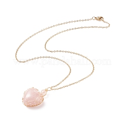 銅線で包まれた天然石のハート ペンダント ネックレス  女性用金メッキ 304 ステンレス ネックレス  17.52インチ（44.5cm）  1.5mm&nbsp;NJEW-JN03971