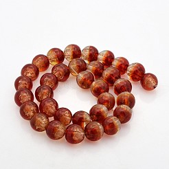 Handmade Two Tone Gold Sand Lampwork Round Beads Strands&nbsp;X-LAMP-O007-01B