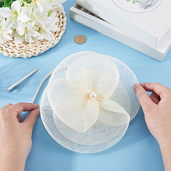 プラスチックヘアバンド  ポリエステル、ABSイミテーションパール、鉄製ワニ口ヘアクリップ付き  ベージュ  170x205x39mm&nbsp;OHAR-WH20021-006B