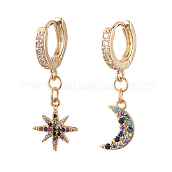 Star and Moon Asymmetrical Dangle Hoop Earrings&nbsp;EJEW-JE04031-01