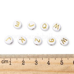 メッキアクリルビーズ  ライン入り  水平穴  混合文字  フラットラウンド  黄金メッキ  7x4mm  穴：1.8mm&nbsp;X-PACR-Q112-07