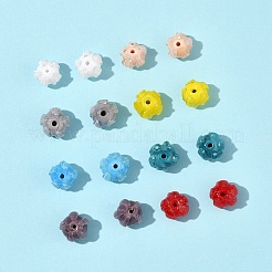 16個8色手作りランプワークビーズ  花  ミックスカラー  10~11x11.5~12.5mm  穴：1.2mm  2個/カラー&nbsp;LAMP-FS0001-25