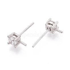925 Sterling Silver & Clear Cubic Zirconia Stud Earring Findings&nbsp;STER-T008-71P