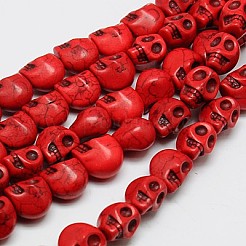 合成ターコイズビーズ連売り  染め  スカル  暗赤色  12x10x11mm  穴：1mm  約506個/1000g&nbsp;TURQ-G113-10x12mm-06