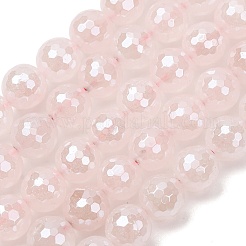電気メッキの天然ローズクォーツビーズ連売り  ラウンド  多面カット  パール光沢メッキ  10~10.5mm  穴：1.2~1.4mm  約38個/連  15.08''~15.28''（38.3~38.8センチメートル）&nbsp;G-B191-A04-10mm