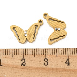 イオンプレーティング（IP）304ステンレスペンダント  クリスタルラインストーン  切削腐食プロセス  蝶  ゴールドカラー  10x15x2mm  穴：1.2mm&nbsp;STAS-S135-10G