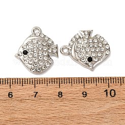 ラインストーンの合金のペンダント  魚  プラチナ  20.5x18x3.5mm  穴：1.8mm&nbsp;FIND-H051-04P