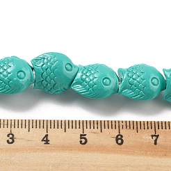 合成サンゴ彫刻ビーズ連売り  染め  魚  シアン  14x13x9mm  穴：1.4mm  約30個/連  14.5~15インチ&nbsp;CORA-C003-13B-01