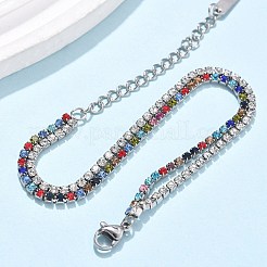 304ステンレススチールマルチ連ブレスレット  女性用ラインストーンカップチェーンブレスレット  ステンレス鋼色  6-5/8x1/8インチ（16.7x0.45cm）&nbsp;BJEW-C103-03P