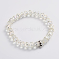 電気メッキガラスビーズストレッチブレスレット  アンティークシルバー合金パーツ  ミックスカラー  60mm&nbsp;BJEW-JB02012