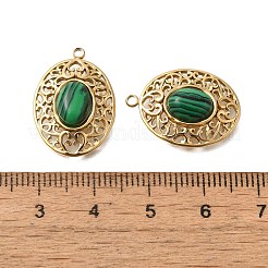 天然石マラカイトペンダント  PVD真空メッキ201ステンレス鋼製金具  長持ちメッキ  オーバル  21x15x5mm  穴：1.5mm&nbsp;STAS-C111-55G