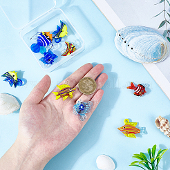 10個の手作りランプワークペンダント  魚  ミックスカラー  25.5~35x24~36.5x9.5~19mm  穴：1.2~5.5mm&nbsp;LAMP-SC0001-70