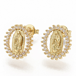 Brass Micro Pave Clear Cubic Zirconia Stud Earrings&nbsp;EJEW-S208-037